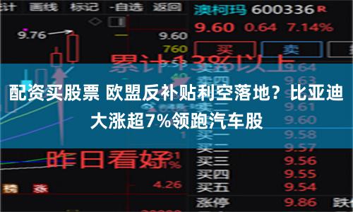 配资买股票 欧盟反补贴利空落地？比亚迪大涨超7%领跑汽车股